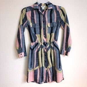 Bar III Dress Long Sleeve Button Down Abstract